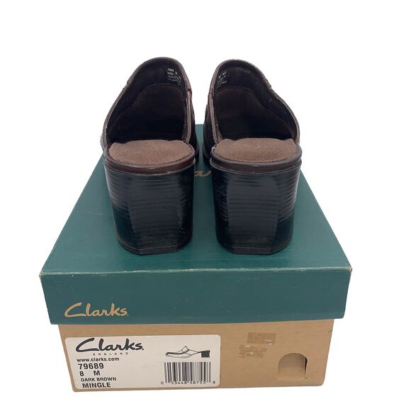 Clarks England MINGLE Dark Brown Leather Open-Back Heel Clogs Women's Size 8M - Picture 4 of 8